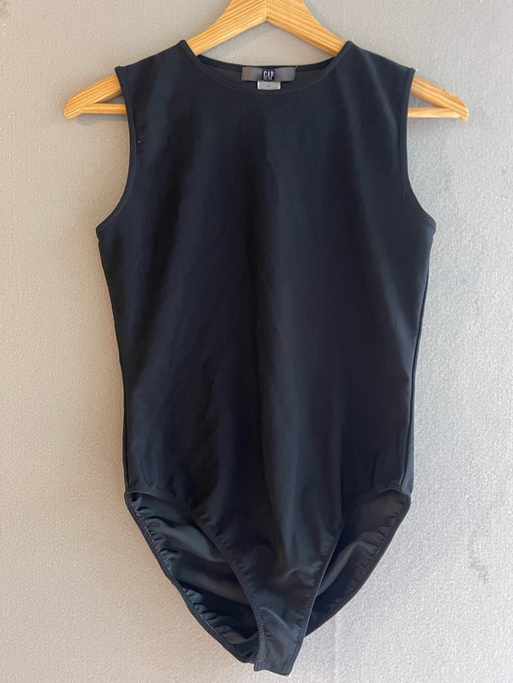 Vintage 90s GAP Black Sleeveless Snap Bodysuit Minimalist Stretch Leotard M